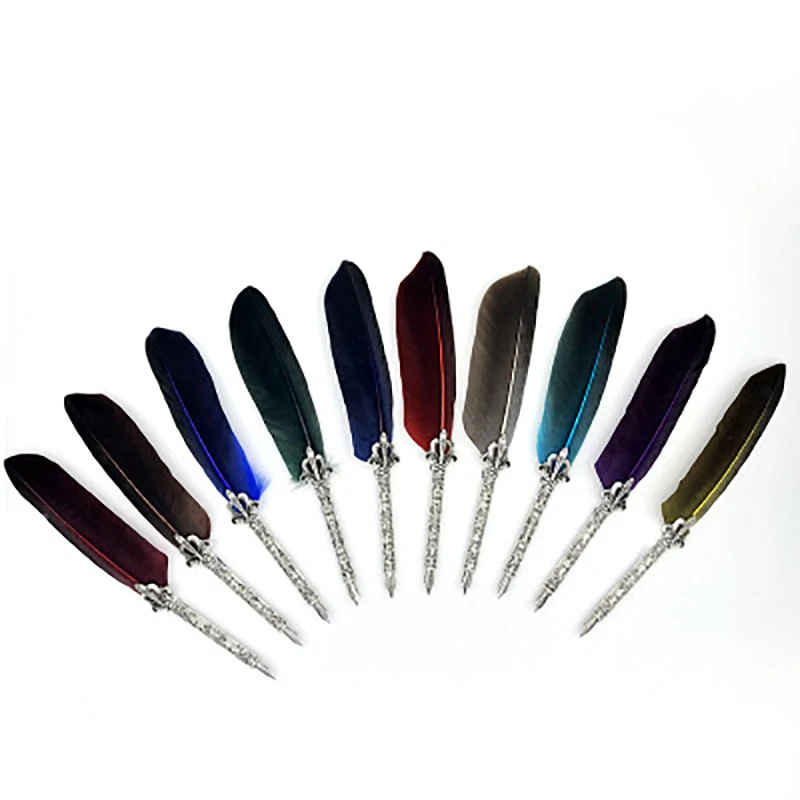 

1 set Creative Quill Harry Potter Feather Pen Calligraphy Pen Retro Dip Pen Set Stationery With 6 Nibs 9 Colors Wedding Gifts