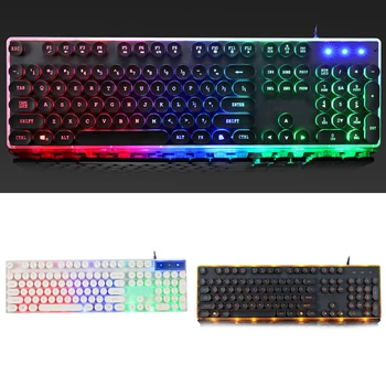 

NEW Keyboard Cool Gaming Retro Round Glowing Keycap Metal Panel Backlit USB Wired Metal Panel Illuminated Border Waterproof