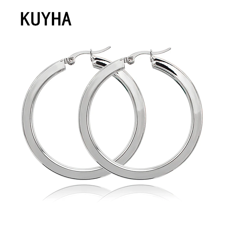 

Silver Color High Polished Hoop Earrings Jewelry 35/45/60mm Round Circle Loop Simple Wedding Party Oorbellen Earings