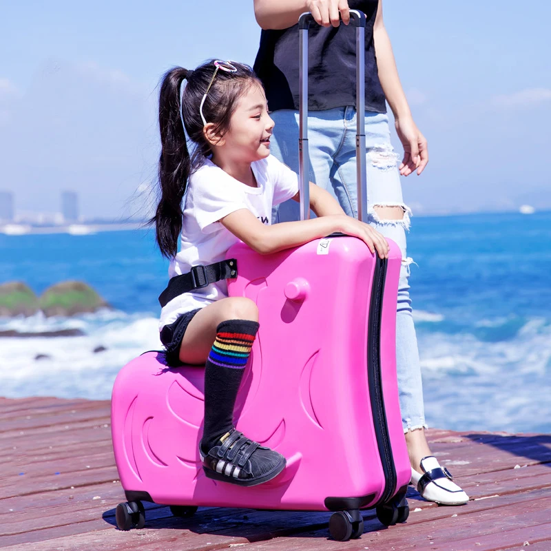 Spinner Luggage Cute Pony Travel Suitcase for Children Can Sit and Ride Spinner Rolling Luggage Multifunction Schoolbag with Wheels Travel Bag spinner luggage