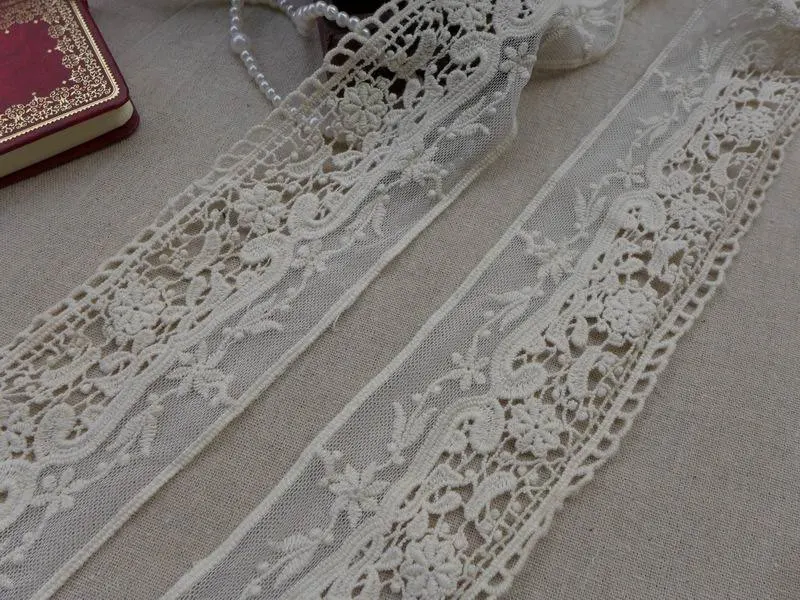 3 yards Embroidery Lace Fabric Beige Cotton Floral Lace Trim Tulle Lace Fabric 3.1 Inches wide