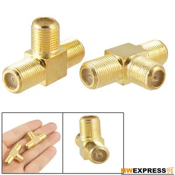

HWEXPRESS Wholesale 5 X 2pcs F Female to Two F female Jack Triple T RF Adapter Connector 3 Way Splitter