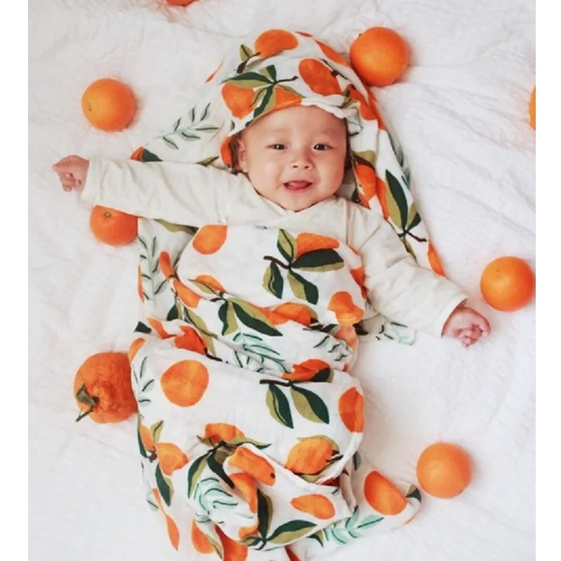 

INS Hot 100% Cotton Muslin Blankets Orange Feather Swaddle Wrap Soft For Newborn Baby Blanket Bedding MultiFunctions Bath Towel