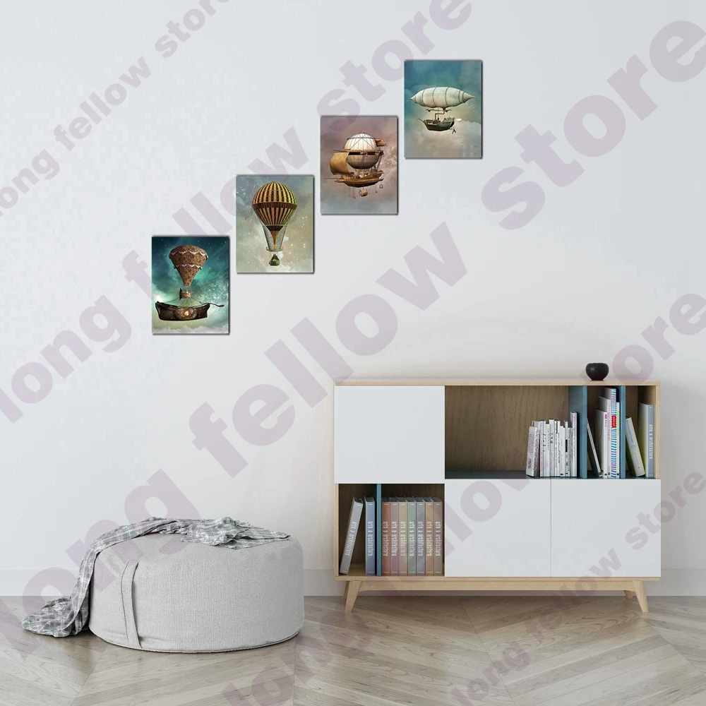 Canvas Wall Art Hot Air Balloon Starry Space Steampunk Airship Picture Poster for Boys Living Room Nursery Decor Dropshipping Canvas Wall Art Hot Air Balloon Starry Space Steampunk Airship Picture Poster for Boys Living Room Nursery Decor Dropshipping