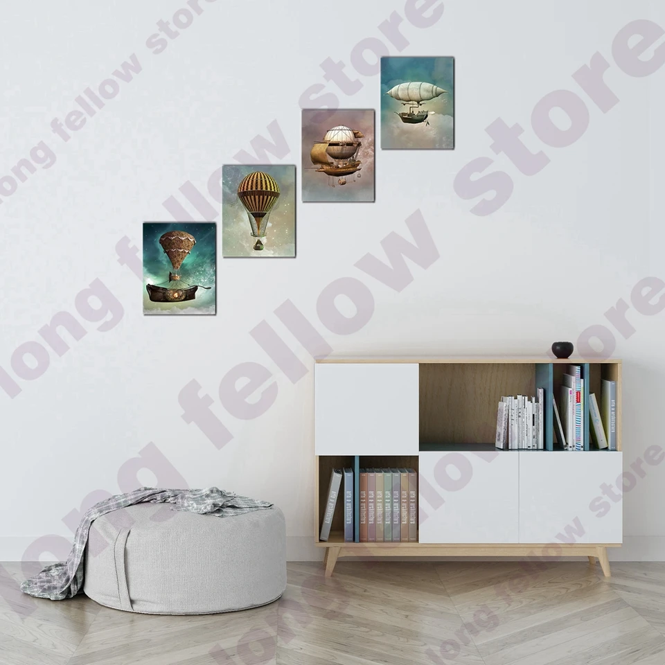 Canvas Wall Art Hot Air Balloon Starry E Steampunk Airship Canvas Wall Art Hot Air Balloon Starry