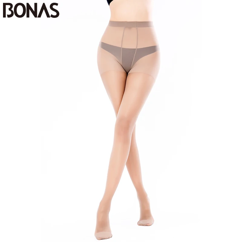 BONAS 30D сексуальные нейлоновые колготки для девочек, Летний стиль, модные одноцветные тонкие колготки, женские эластичные длинные бесшовные Чулочные изделия из полиэстера