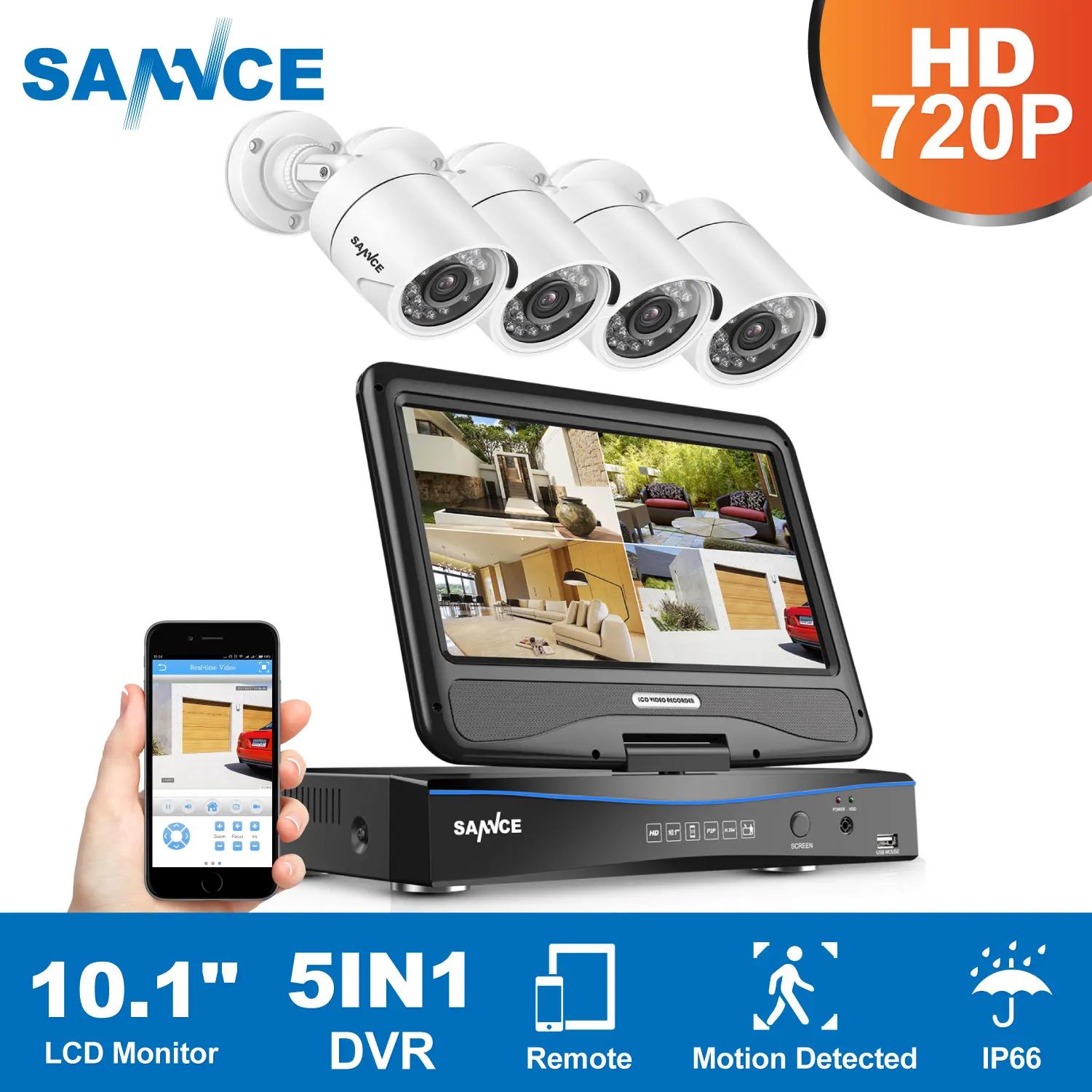 Камера Наружного видеонаблюдения SANNCE 4 шт. канала 10 Дюймов 5 в 1 DVR 1200TVL ИК ночное