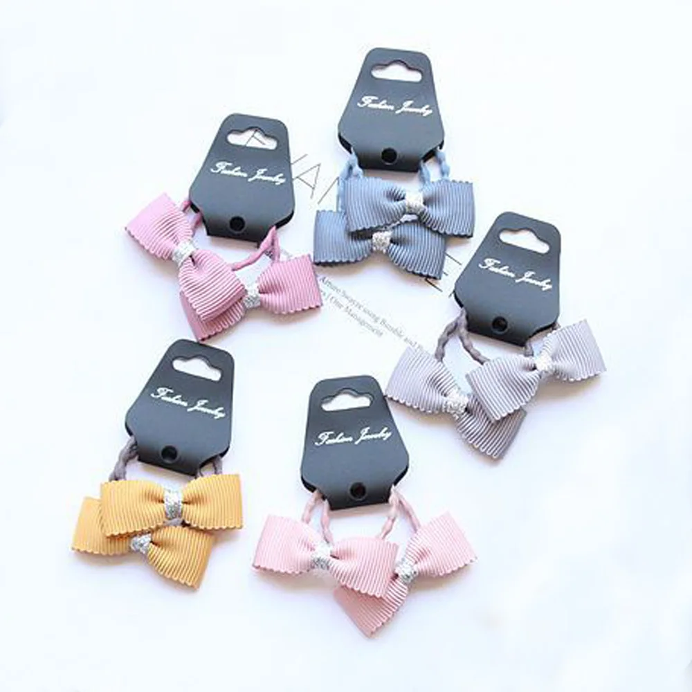 Cute Little Girl's Fabric Bow Hair Bands Checks Holders Elastic Hair Ties Hair Accessories For Kids Tot HT089