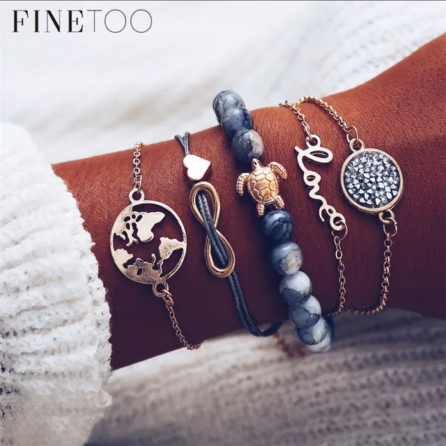 Boho Love World Map Earth Infinity Turtle Layered Bracelets For Boho Love World Map Earth Infinity Turtle Layered Bracelets For Women Fashion Crystal Natural Stone Beads