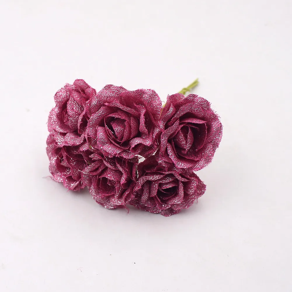 Rose Red 6 шт. золото Розы Искусственные цветы для Rosa Свадебные Украшения Ткань Одежда Швейные рукоделие DIY рукоделия аксессуары - Цвет: Rose Red