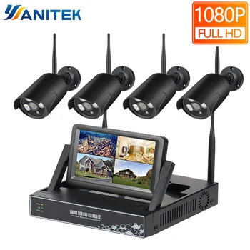 

4CH 1080P Wireless NVR Kits 7inch LCD Display 2MP HD Outdoor IP Camera Home Security System Surveillance Kits WiFi Camera Kit