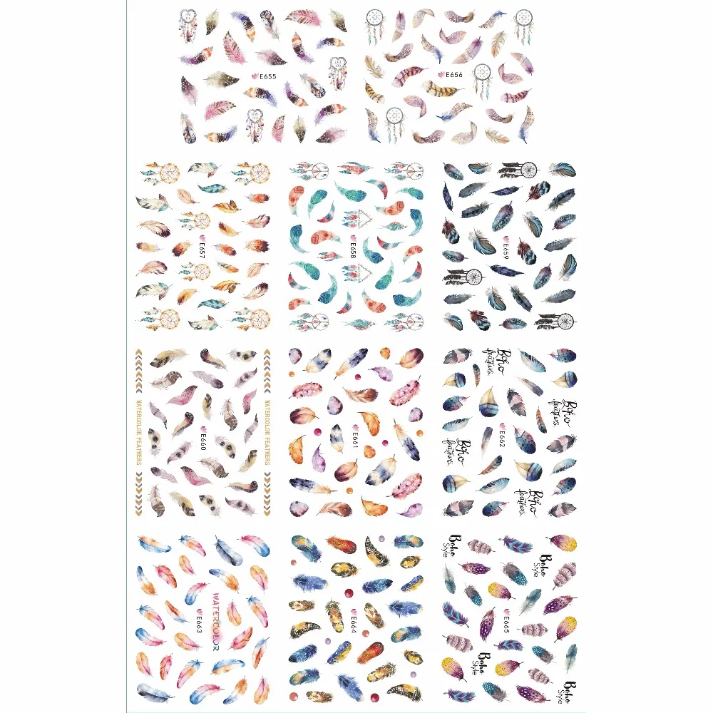 

11 PACKS / LOT NAIL ART 3D SIMULATION BACK ADHESIVE NAIL STICKER BIRD FEATHER ROOSTER LARK EAGLE TASSEL PENDANT E655-665