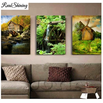 

3 pcs set,Diamond Embroidery"nature scenery"5D diy Diamond Painting Cross Stitch,windmill Diamond Mosaic,home Decoration FS4930