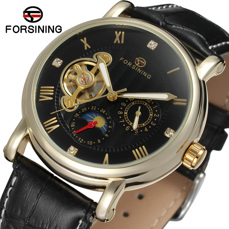 FSG800M3G1 men Automatic self- wind classic round watch with black genuine leather strap gift box whole sale free shipping | Наручные