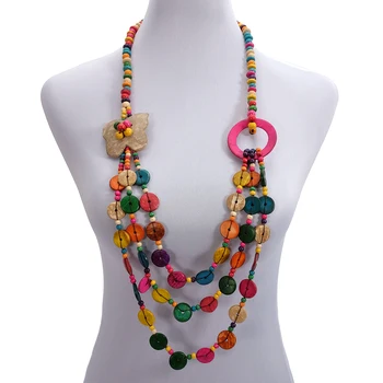 

Wholesale Butterfly Ethnic Long Coconut Shell Necklace Multicolor Layered Wood Bead Strand Handmade Knitted Women Bohe Jewelry
