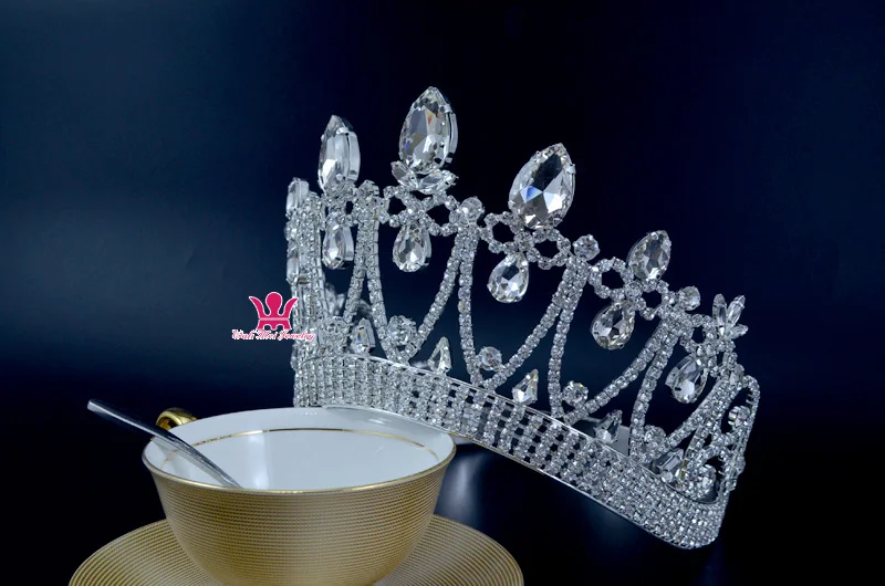Короны горный хрусталь кристалл Mrs красоты конкурса корона свадьбы, памятные события Свадебные аксессуары для волос стиль королевы принцессы