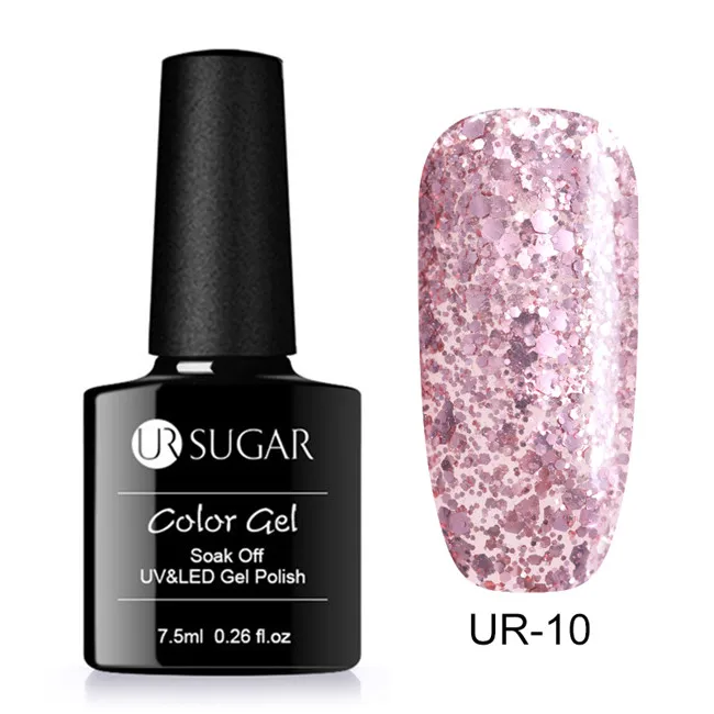 Ur Sugar 7,5 мл Блестящий замачиваемый УФ голографический Кристальный Гель-лак цветной неоновый лак с блестками Гель-лак для ногтей - Цвет: Pink