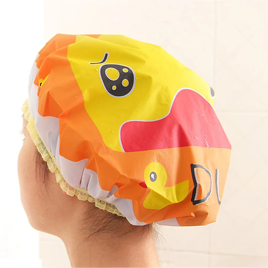 

1pc Cute Cartoon Animal Waterproof Shower Cap Women Colorful Bath Hair Cover Adults Resuable Lace Elastic Band Bath Hair Caps