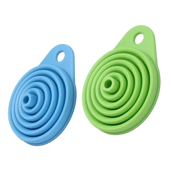 

2PCS Beautiful And Portable/Mini Kitchen Silicone Collapsible/Folding/Foldable Funnel (Green+Blue)