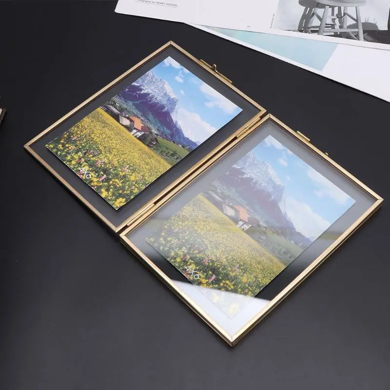 Nordic Ins Style Retro Metal Creative Double Folding Simple Glass Photo Frame Specimen Clip Picture Frame