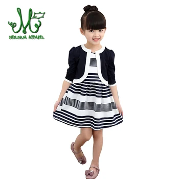 

Elegant Girls Clothing Sets Striped Sleeveless Dress + Long Sleeve Coat 2pcs Girls Clothes Suits Toddler Girl Clothing For 3-12Y