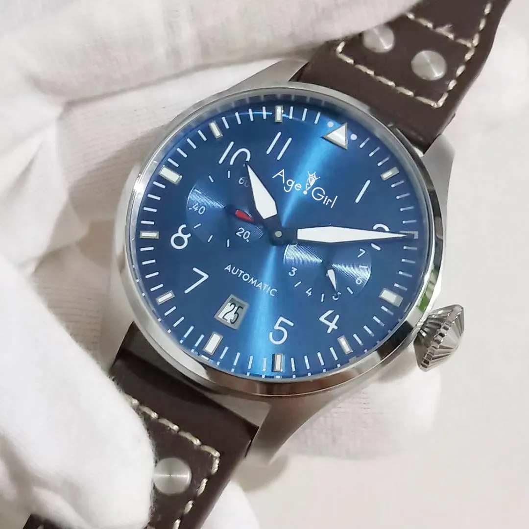 

Luxury Brand New Men Automatic Mechanical Big Pilot Le Petit Prince 7 Day Power Reserve Brown Leather Blue Daydate Clasp Watch
