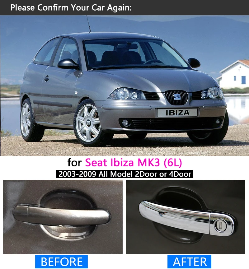 Для Seat Ibiza MK3 6L 2003 2004 2005 2006 2007 2008 2009 хромированная боковая дверная ручка Крышка