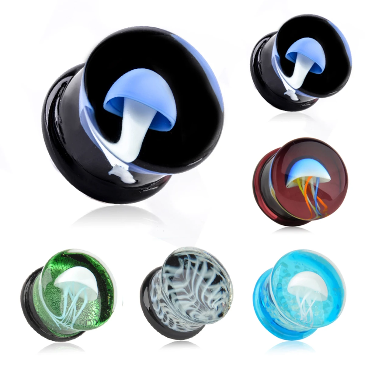 2pcs 8-16mm Green Jellyfish Grass Ear Plug Ocean Double Flared Translucent Bright Ear Gauge Expander Ear Piercing Body Jewelry