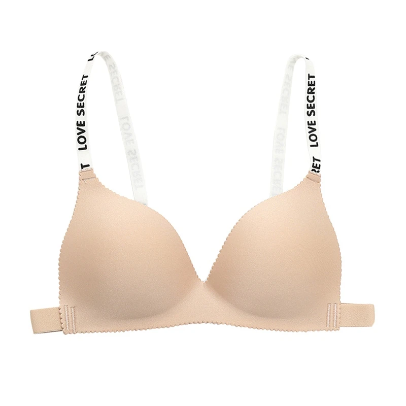 

Fashion Adjustable Back Button Ladies Bra Solid Color Letter Shoulder Strap 3/4 Cup Sexy Push Up Bra Wire Free Bras bralette