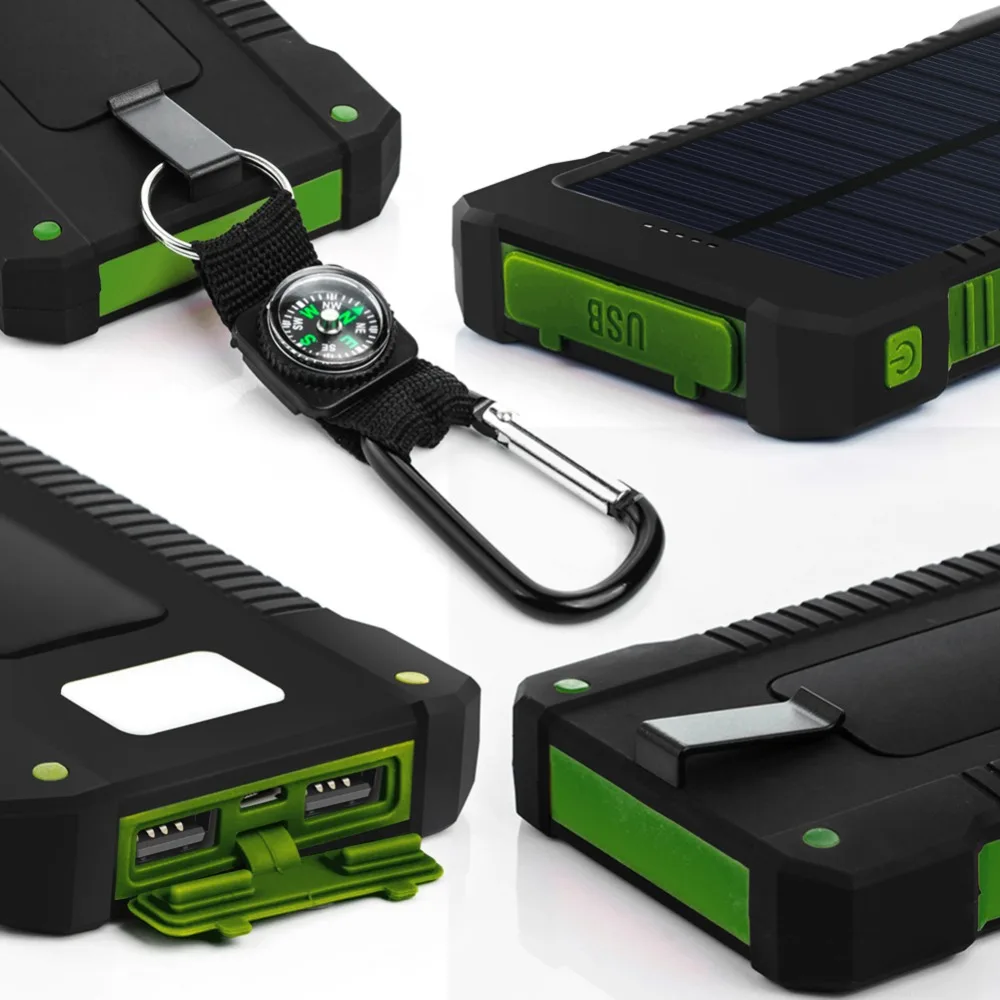 Солнечный внешний аккумулятор 20000 мАч Водонепроницаемый двойной USB литий-полимерный Солнечный аккумулятор зарядное устройство для путешествий внешний аккумулятор светодиодный светильник