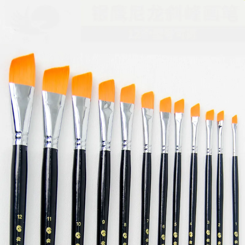 Kopen Aquarel Gouache olieverf Penselen Verschillende Vorm Oblique Head Nylon Haar Schilderij Borstel Set Art Supplies