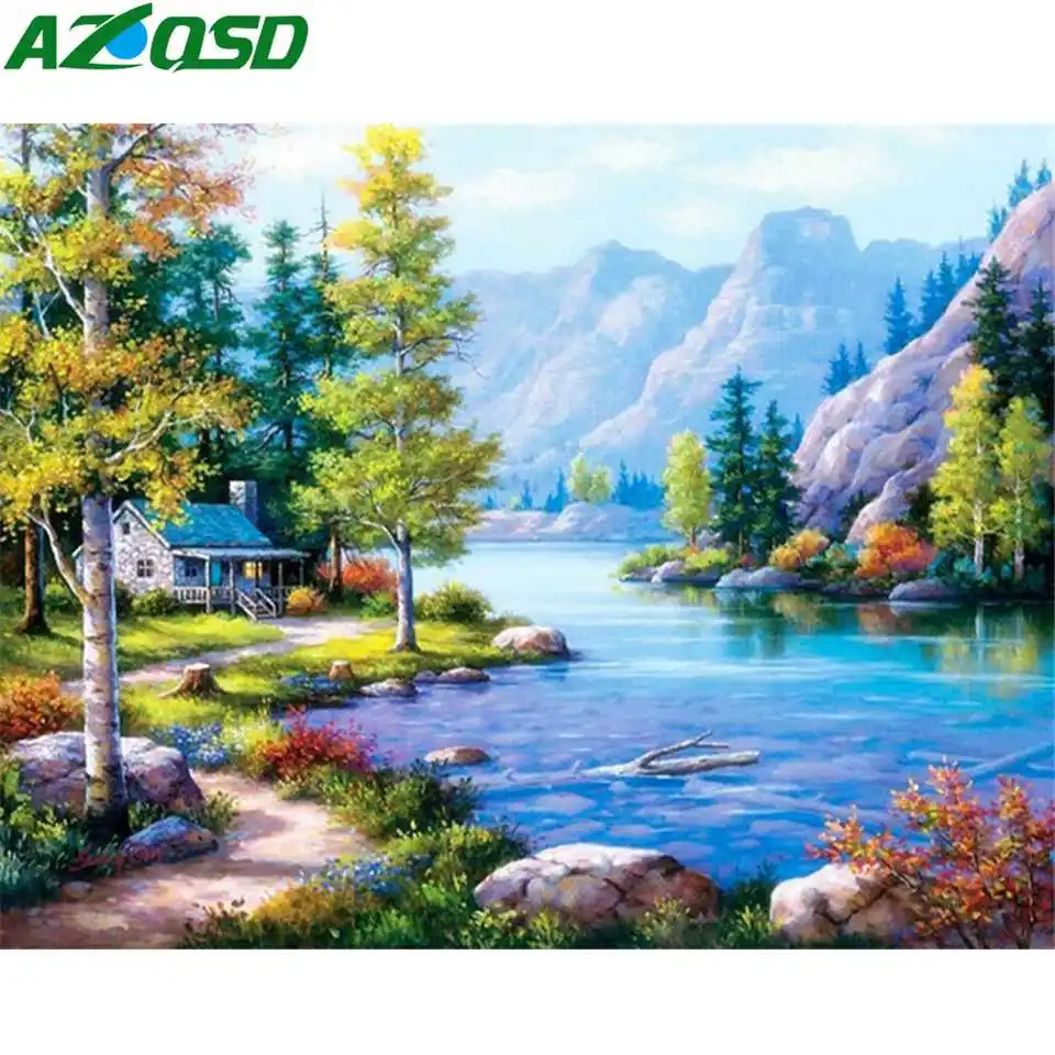 

AZQSD Diamond Painting Landscape Wall Decor Diy 5d Handmade Diamond Mosaic Scenery Cross Stitch Full Kit Picture Of Rhinestones