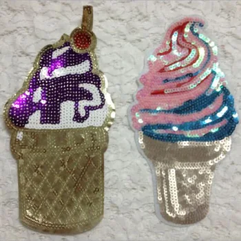 

20pcs Ice Cream Sequined Patches Craft Sew On Glitter Patch For Clothing Garment Apparel Jacket Patchwork Appliques Motif Badge