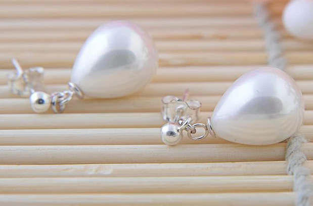 

Free shipping@@ Gift - natural sallei nanyang pearl white drop 925 pure silver zhaohao shell bead drop earring