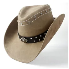 Ретро стиль Западная ковбойская шляпа с панк кожаная лента для женщин мужчин сомбреро закатать