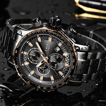 

Men Watches LIGE Fashion Stainless Steel Waterproof Chronograph Business Big Dial Quartz Watch Men Date Military WristWatch 2019