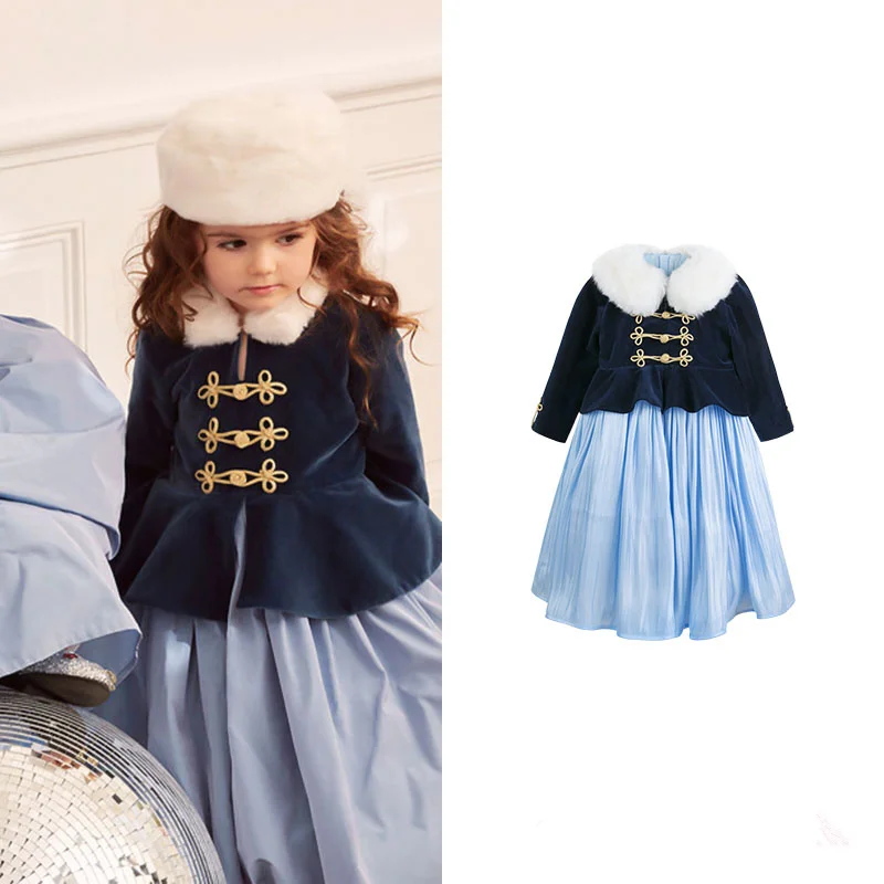 Children's wear Russia Court style Mosaic flowers Side large hem Princess dress Children's wear Russia Court style Mosaic flowers Side large hem Princess dress