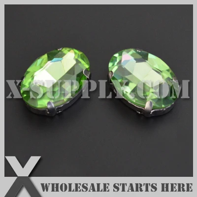 DHL,, предварительно установленный Кристалл Rhinestone Овальный 13x18 мм перидот в никеле пришить Установка для сумки, обуви, джинсов