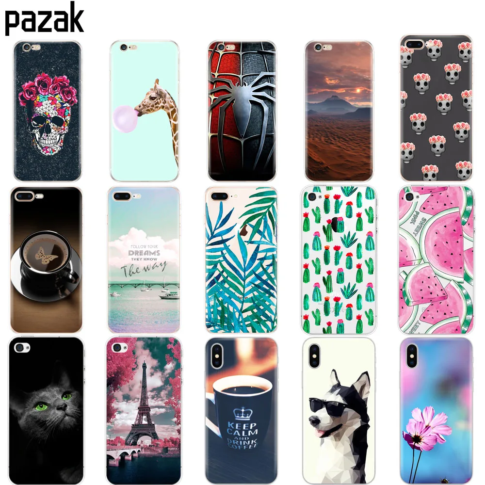 

silicone Case For Iphone X 8 7 6 6s 5 5s SE Plus Case soft tpu back cover 360 full protective phone cases printing coque clear