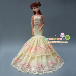Новое поступление коллекции Роскошные желтый хвост вечернее платье для куклы Барби для fashion Royalty FR Кукольное платье