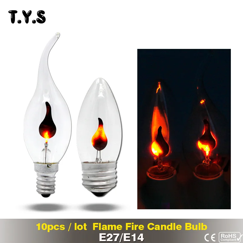 

10pcs E14 E27 Flicker Led Candle Light Flame Bulb Emulation Fire Lighting Vintage 3W 220V Tail Retro Decor Energy Saving Lamp