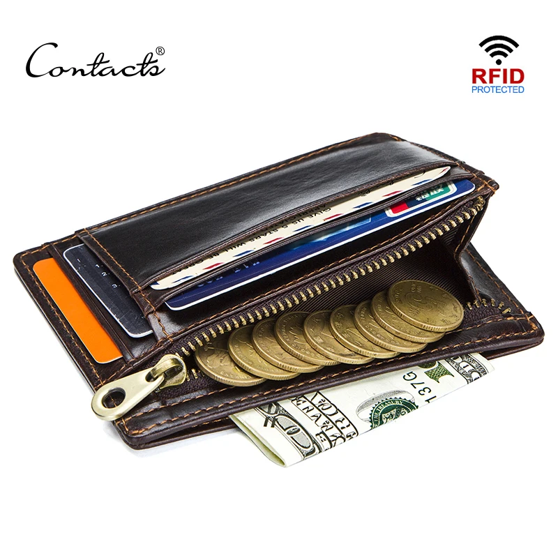 CONTACT'S Тонкий бумажник кожаный RFID с отделениями для денег и карт карман для монет на молнии кошелек для карточек