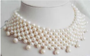 

NEW N894 Excellent 8 Rows Genuine White Pearl 18KWGP Clasp Necklace