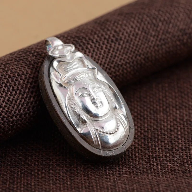 

s990 plain silver craft ebony gold with the goddess of mercy pendant exquisite gift products