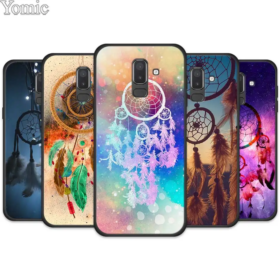 

Mobile Phone Case Cover for Samsung Galaxy J4 J6 J8 Plus 2018 J4Plus J6Plus Black Silicone Cases Coque The dream catcher mandala