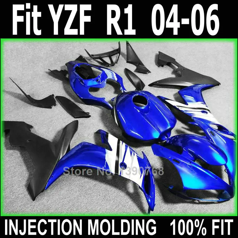 

Injection molding plastic fairings for Yamaha YZFR1 2004 2005 2006 metallic blue black fairing kit YZFR1 04 05 06 NV106