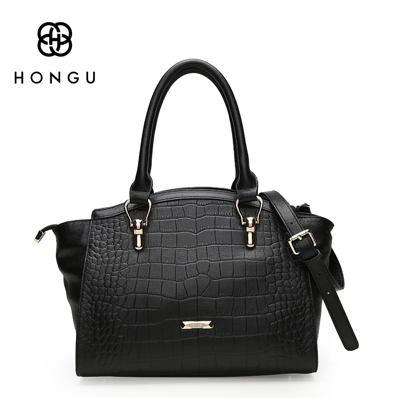 

HONGU Top Layer Cow Leather Women Handbags Shoulder Bag Tote Crocodile Pattern Envelope Famous Design Brand Female Messenger Bag