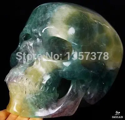 

huij 00134 TITAN FLUORITE Carved Crystal Skull, Super Realistic, Healing