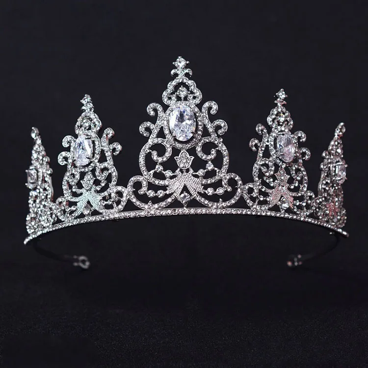 

Luxury Cubic Zircon Crown Rhinestone Wedding Diamante Pageant Tiaras Hairband Silver Crystal Bridal Crowns For Brides Headpiece