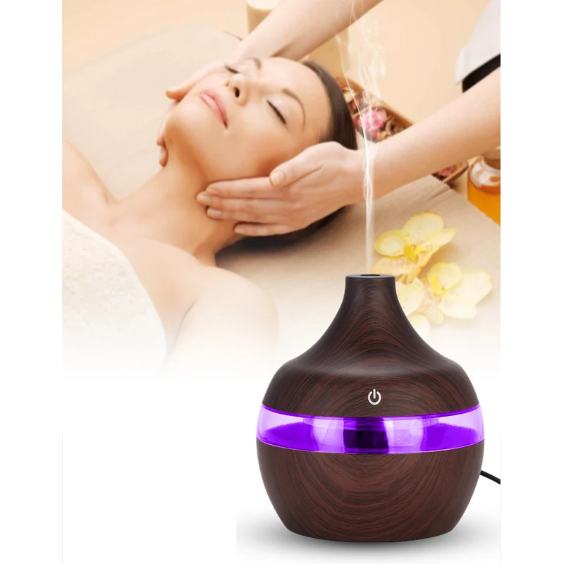

300ml Air Humidifier Essential Oil Diffuser Aroma Lamp Aromatherapy Electric Aroma Diffuser Mist Maker for Home-Wood